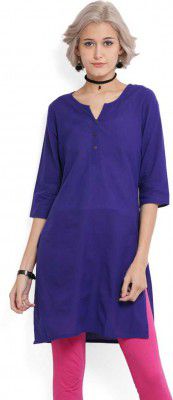 Aurelia  Women Solid Cotton Blend Straight Kurta (Dark Blue)