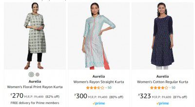 Aurelia Women's Kurta at Minimum 80% off