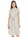 Aurelia Women's Rayon Off-White Collar Neck Check Dress Knee-Length...