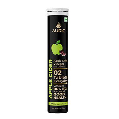 Auric Apple Cider Vinegar with Vitamins | 20 ACV Tablets with Vitamin B6 & B12 in every tube | Weight Loss & Metabolism Benefits | Supports Digestion, Bloating Relief & Gut Health for Men and Women | 