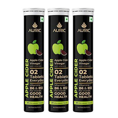 Auric Apple Cider Vinegar with Vitamins | 60 ACV Tablets with Vitamin B6 & B12 for Men and Women
