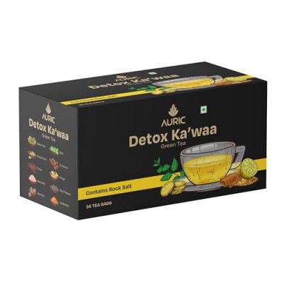 AURIC Desi Kahwa Green Tea | 8 Real Ayurvedic Herbs & Rock Salt | Wrapped 36 Tea Bags