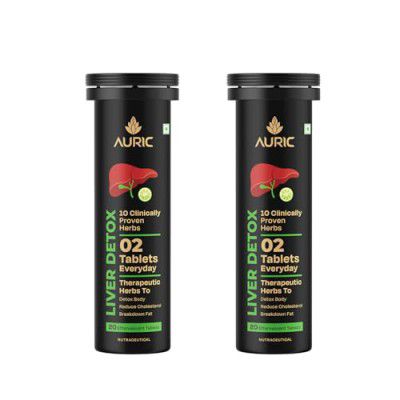 Auric Liver Detox Supplement | 40 Tablets Fizzy Water with 10 Ayurvedic Herbs | Clinically Researched Therapeutic Ingredients | Drop, Dissolve, Fizz, Drink