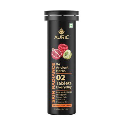 Auric Skin Radiance for Glowing Skin 20 Tablets with Biotin, Amla, Pomegranate & Grape Seed Extract | Mixed Berries Flavour | Shine 365