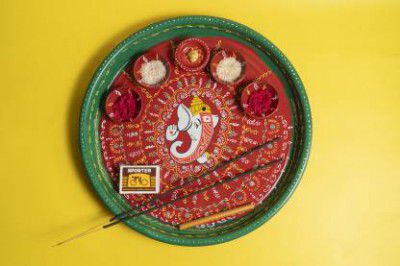 Aurum Decorative fancy Pooja Thali Stainless Steel  (1 Pieces, Multicolor)
