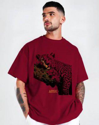AUSK Men Printed Round Neck Cotton Blend Maroon T-Shirt