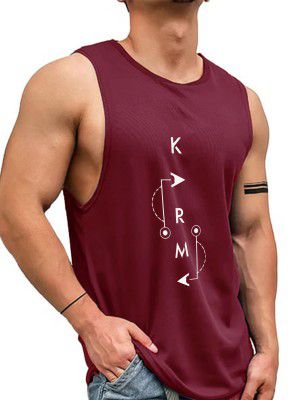 AUSK Men Vest || Gym Tshirt for Men || Karma Printed Sleeveless Regular Fit T Shirt for Mens