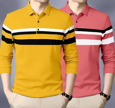 AUSK Pack of 2 Men Color Block Polo Neck Multicolor T-Shirt