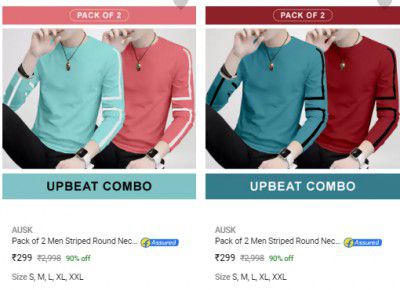 AUSK Pack of 2 Men T-shirt @ ₹299