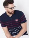 Austin Wood  Men Striped Polo Neck Cotton Blend Navy Blue T-Shirt...