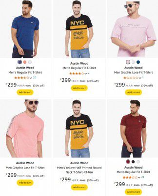 Austin Wood Men's T-Shirt Min. 70% Off | Starts at Rs 299