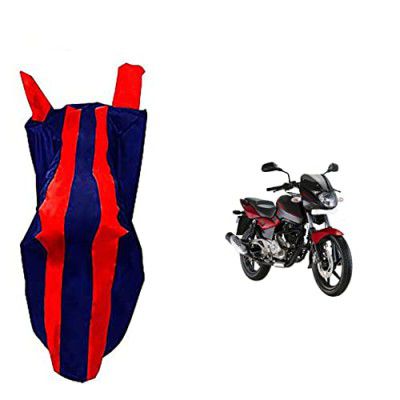 Auto Pearl -Water Resistant Red and Blue 3Strip Bike Body Cover with Mirror Pockets Buckle Belt Compatible with - Yamaha Ray Z