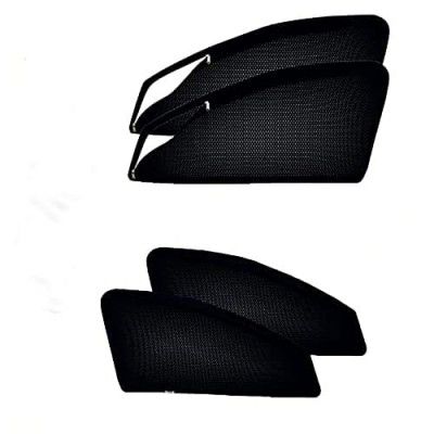 Auto Pearl Zipper Magnetic (Front / Rear) Cotton Mesh Fabric Sun Shades Car Curtain Compatible with- Fortuner 2016 - Set of 4 pcs- (Color Black)