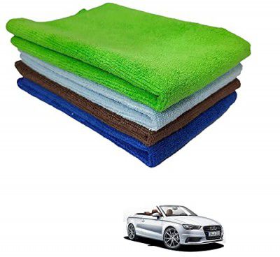 AUTOADDICT Auto Addict Car Microfiber Cleaning Cloth, 40x40cm, 300 GSM, Multicolour, Pack of 4 for Audii A3 Cabriolet
