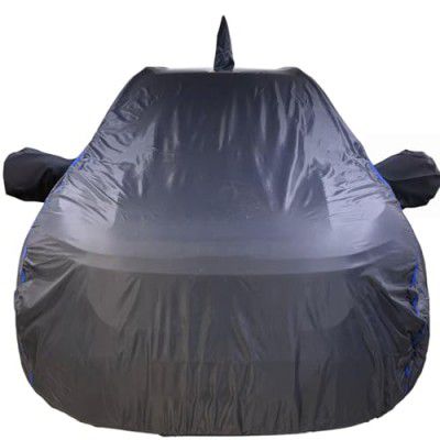 Autofact Waterproof Car Body Cover Compatible with Maruti Baleno New (2022 to 2023), with Mirror and Antenna Pockets,210D Waterproof Grey Color fabric, with Blue Piping, Shinning Look