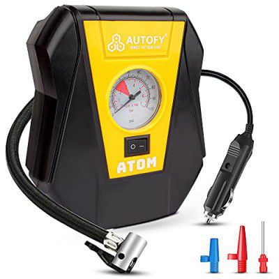 Autofy Atom Car Tyre Inflator 100PSi Rapid Mini Portable Air Compressor Pump (4 Meters Long Wire – 12V DC)