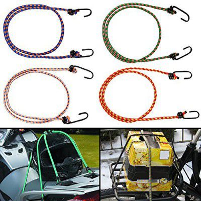 Autofy Multipurpose Ultra Flexible Bungee Rope/Luggage Strap/Bungee Cord with 10 MM Diameter and Metal Hooks (Multicolored, Set of 4)