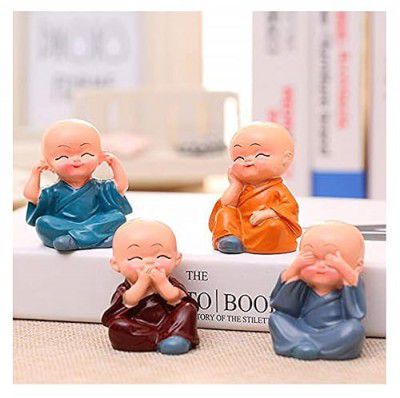 Autographix Colorful 4 Monks Budhha Figurines (Resin, Multicolour)