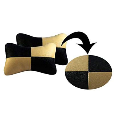 AutokraftZ Beige Universal Neck Rest Pillow Faux Leather Material in Check Design for Hyundai Creta, Maruti Suzuki Alto, Maruti Suzuki Swift, Maruti Suzuki Dzire, Maruti Suzuki Eeco