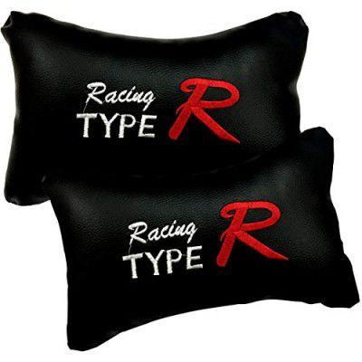AutokraftZ Black Universal Neck Rest Pillow Faux Leather Material in Type R Design