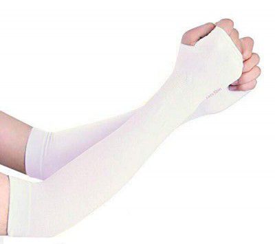 AutokraftZ White Uv Sunblock protection with thumb hole Arm sleeves for unisex_2 | New Arm Sleeves |Arm Sleeves For Driving, Cycling, Tennis, Cricket, Football, Golf, Outdoor, Gym, Riding, Sun Protect