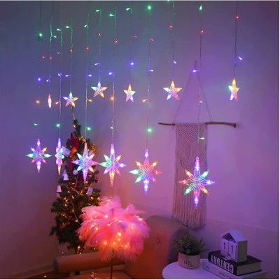 AUXA Multicolored Polestar Led Curtain String Light Led Series 6 Big Polestars and 6 Small Stars, Decorative Fairy String Lights with 8 Different Flashing Modes 1pc