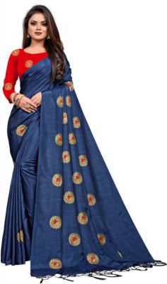 Avaki  Embroidered Bollywood Silk Blend Saree  (Dark Blue)