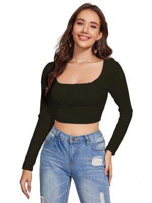 AVANOVA Maroon Women's Ruched Bust Solid Crop Top (17 Maroon L)