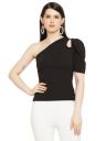 AVANOVA Women's & Girls' Mustard Short Puff Sleeve One Shoulder Neck Ruched Bust Solid Tops for Women...