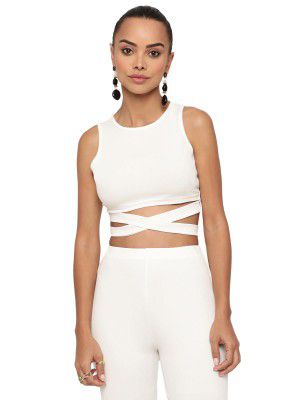 AVANOVA Women's & Girls' Solid Ribbed Round Neck Sleeveless Crop Tops for Women