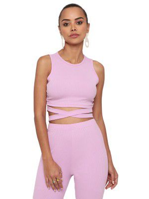AVANOVA Women's & Girls' Solid Ribbed Round Neck Sleeveless Crop Tops for Women