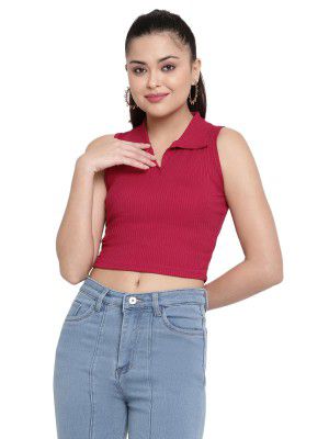 AVANOVA Women's & Girl's Solid Ribbed V-Neck Sleeveless Crop Tops for Women