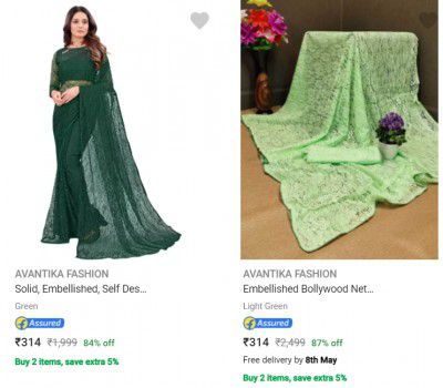 Avantika Fashion Womens Sarees upto 87% off
