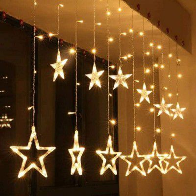 Avenn Latest 2022 Decorative 6+6 LED Stars Curtain String Lights, Window Curtains Lights with 8 Flashing Modes Decoration for Diwali, Christmas, Wedding, Party, Home, Patio Lawn, Warm White