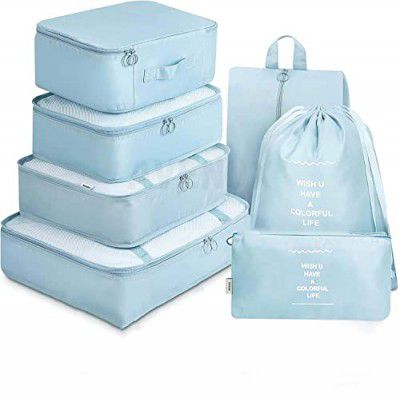 AVENUX 7pcs Set Travel Organizer Packing Cubes Lightweight Travel Luggage Organizers with Laundry Bag or Toiletry Bag (7 PCS, Light Blue)