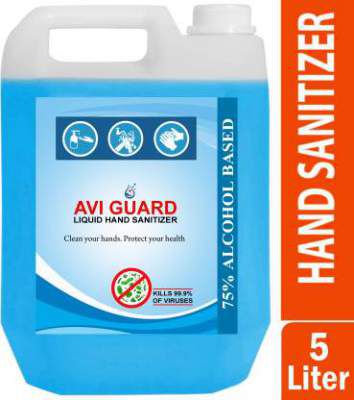 AVI GUARD Blue Liquid 75% Alcohol-Based 5 LTR Hand Sanitizer Can