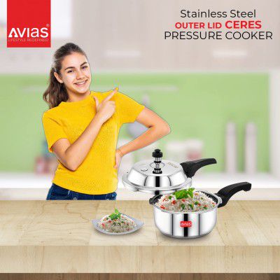 Avias Ceres Stainless Steel Outer Lid Pressure Cooker 2 Litres