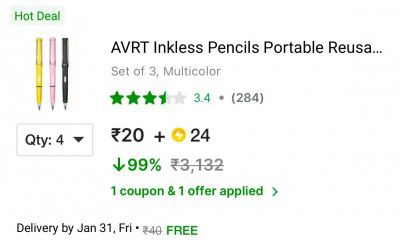 AVRT Inkless Pencils Portable Reusable and Erasable Metal Writing Pen Pencil  (Set of 3, Multicolor)