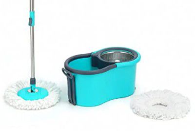 AVZEEGO Spin Mop Prime with Big Wheels,2 Microfiber Refills,Multi Color (Blue)