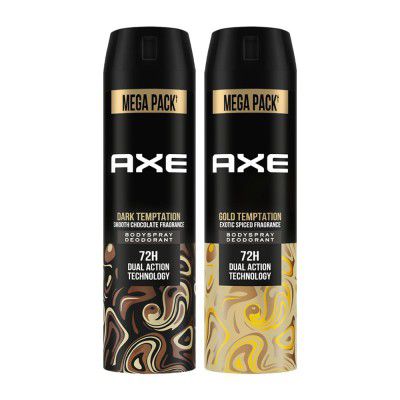 Axe Dark Temptation Men's Deodorant + Axe Gold Temptation Long Lasting Deodorant Bodyspray For Men, 215ml, Pack of 2