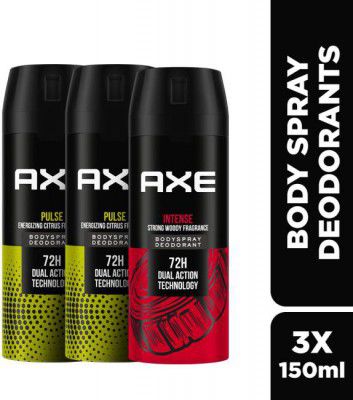 AXE Intense (Pack of 1) + Pulse (Pack of 2) Body Spray - For Men (450 ml, Pack of 3)
