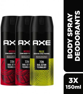 AXE Intense (Pack of 2) + Pulse (Pack of 1) Body Spray - For Men (450 ml, Pack of 3)