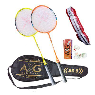 AXG New Goal AX-8 Strenuous Aluminium Badminton Set (2 Racquets, 3 Shuttlecocks, 1 Net) Badminton Kit