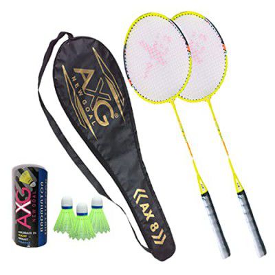 AXG NEW GOAL Inescapable Aluminium Badminton Racquets (Set of 2) 3 Plastic Shuttles and Cover Badminton Kit (Orange)