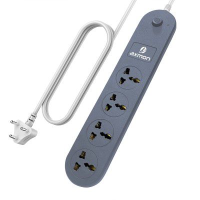 Axmon Extension Cord [FIRE Proof] [Shock Proof][6 Month Warranty] 10 Amp [1.9 Meter Power Cord] 4 Socket Extension Board for Home Office- Grey