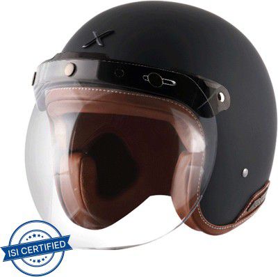 Axor Retro Jet Leather Motorbike Helmet (Dull Black)