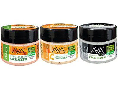 AYA Activated Charcoal + Papaya + Vitamin C Exfoliating Face Scrub, 25ml+25ml+25ml, Pack of 3 | Exfoliate Scrub | Blackhead Remover, Whitehead Remover, Dead Skin Remover, Detan Pack | Face Scrub For W