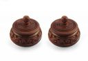 Ayra Crafts Sheesham Wood Round Hand Carved Sindoor Box (Brown, Standard Size) - Set of 2...
