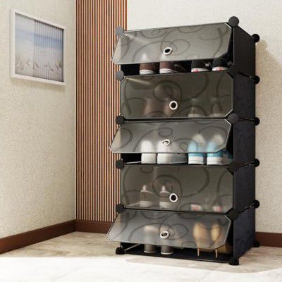 AYSIS 5 Shelf DIY Shoe Rack Plastic Multi-Purpose Plastic Shoe Rack (Black)