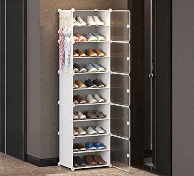 Aysis Portable Shoe Rack Organizer 30 Pair Tower Shelf Storage Cabinet Stand Expandable for Heels, Boots, Slippers, 10 Tier White